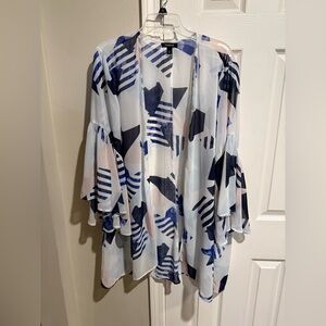 Torrid Kimono Cover Up 1 / 2  Sheer Open Front Blue Colorblock Bell Sleeves Swim